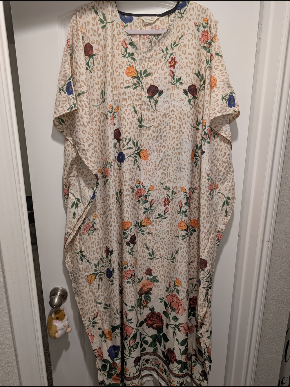 Cream Floral Leopard-Print Tunic Kaftan